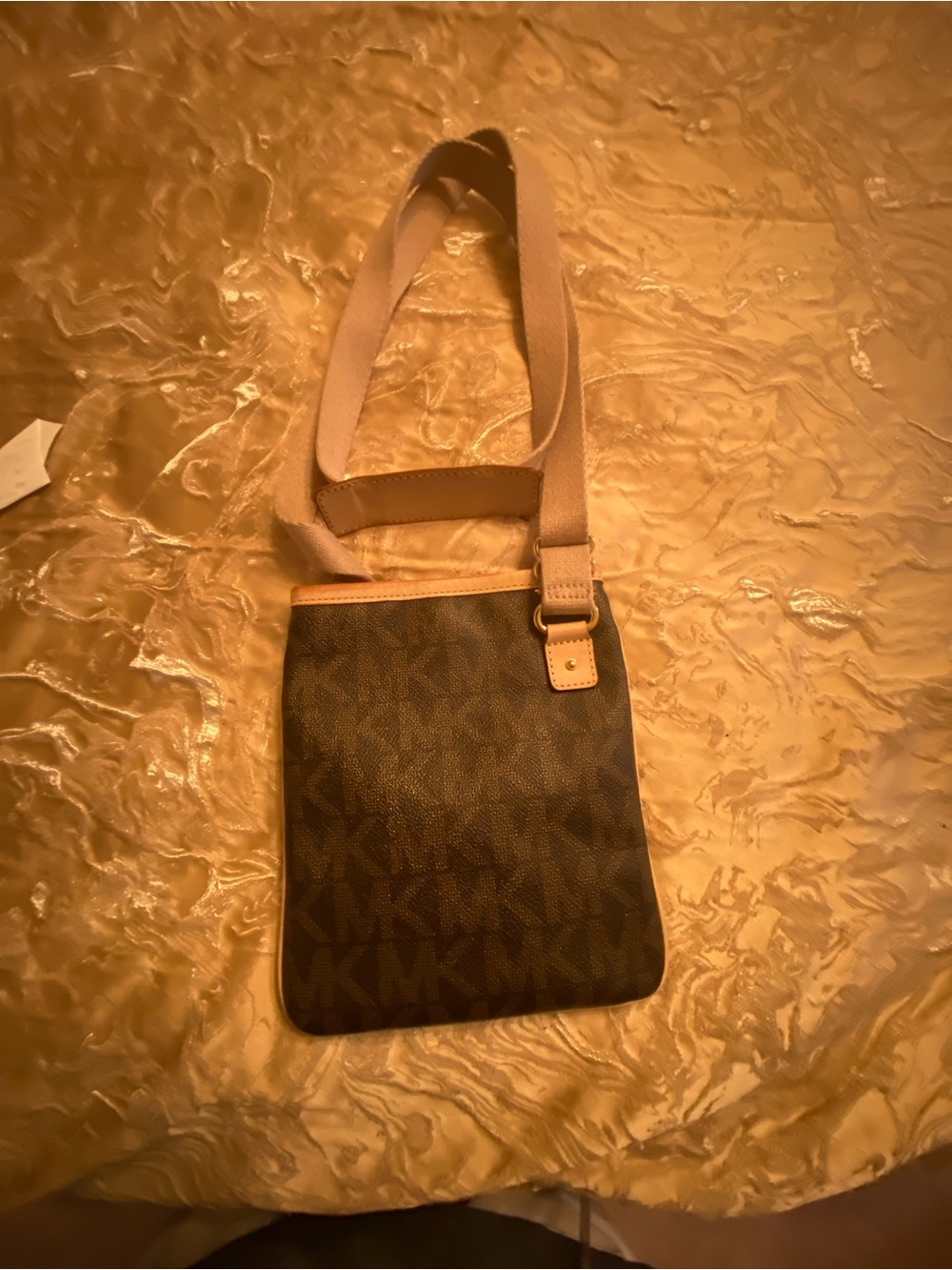Michael Kors Brown MK Logo Crossbody with Tan Strap